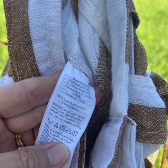 J.Crew Tie waist linen pant in stripe LARGE GOLDEN BISTRIPE Wide leg 6 - Picture 10 of 10